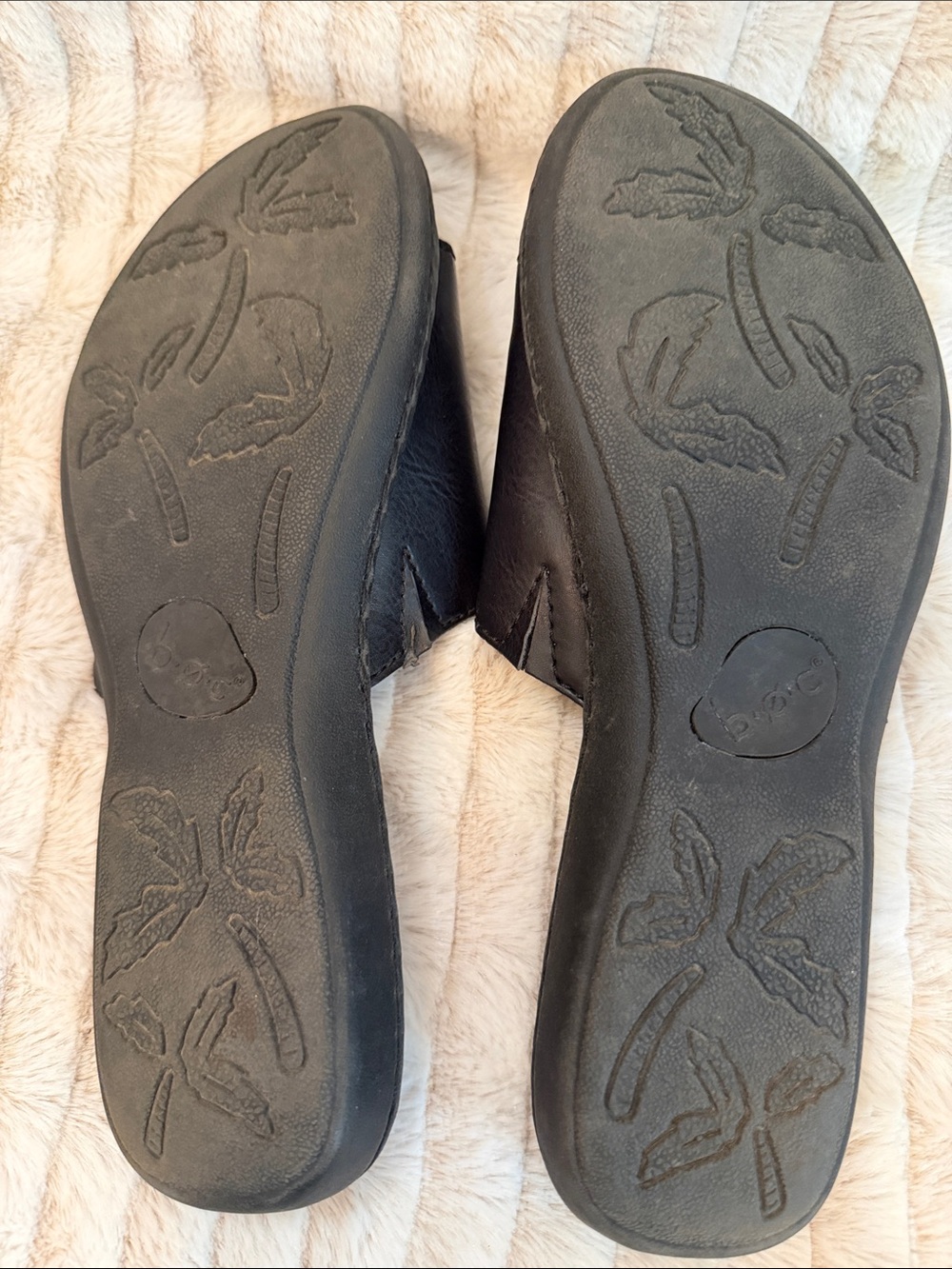 b.o.c. Black Leather Slide Mules with Floral Insole - Picture 3 of 4